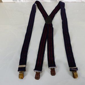 Suspender Mens Blue Red Leather Clip On Adjustable Strap Stretch Red Dot X‎ Back